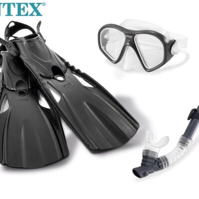 Intex Teen/Adult Reef Rider Mask, Snorkel & Fin Set – Black/Clear