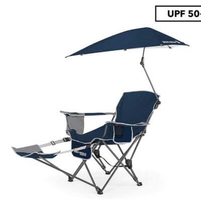 Sport-Brella 3-Position Recliner Chair w/ Removable Umbrella and Footrest – Midnight Blue