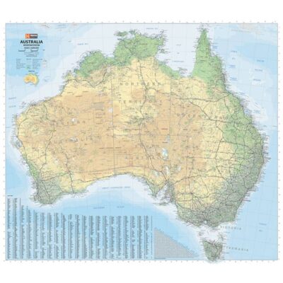 Australia Road & Terrain Mega Map – 1660×1455 – Laminated