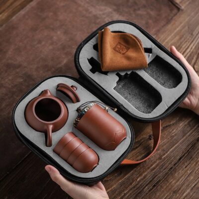 Handmade Purple Sand Tea Cups Ceramic Portable Teapot Set Outdoor Travel Cups of Tea Ceremony Teacup Fine Gift Kung Fu Tea Set Family Trip