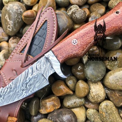 10″ Vikings Norseman Custom Hand Forged Full Tang Damascus Steel Hunting Knife with Rose Wood Handle , Camping Knife, Gift Knife