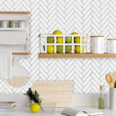 Premium: Classic Herringbone Mosaic Stick on Tile for shower walls (30.5cmx30.5cm)