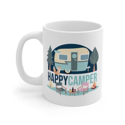 Happy Camper Vintage Caravan Ceramic Mug, RV Camping Coffee Mug