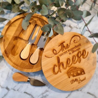 Personalised Bamboo Cheese Knife and Board Set