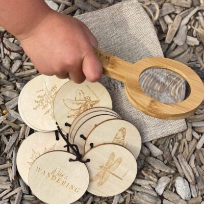 Montessori inspired wooden scavenger nature hunt disc