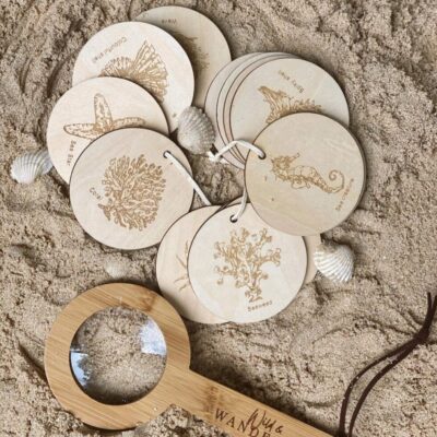 Montessori inspired wooden beach scavenger hunt disc